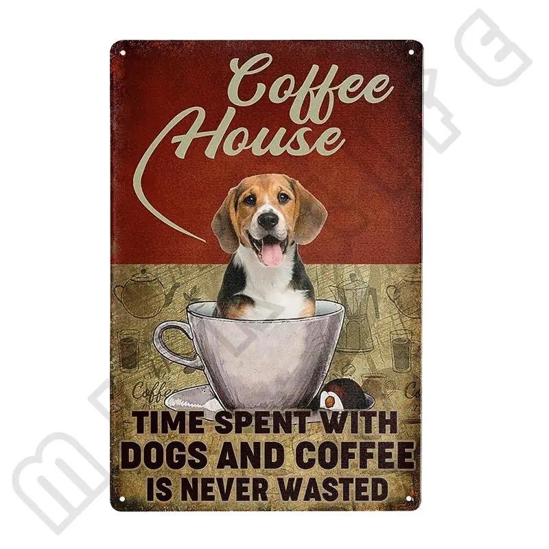 Funny Beagle Dog Metal Tin Sign Plate Retro Art for Bathroom Kitchen Restaurant Dessert Shop Pet Shop Farmhouse Home Room Decor