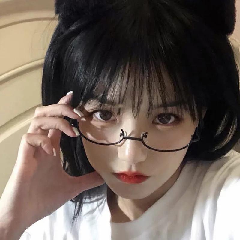 Anime Half Frame Decorative Glasses with Chain Pendant Stylish Two Dimensional Party Eyewear for Cosplay