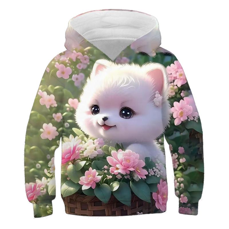 

Детская одежда Толстовки с капюшоном для девочек с длинным рукавом и принтом 3D-кота для детей Весенне-осенняя одежда Повседневная милая одежда для девочек на открытом воздухе Топы 160