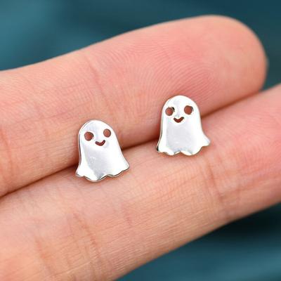 Halloween Cute And Playful Stud Earrings, Ghost Delicate Smiley Face Jewelry, Holiday Design Jewelry