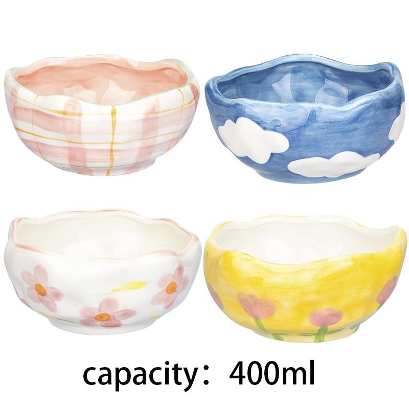Flower Dessert Bowl Ceramic Salad Snack Bowl Breakfast Oatmeal Kitchen Cereal Rice Soup Bowls