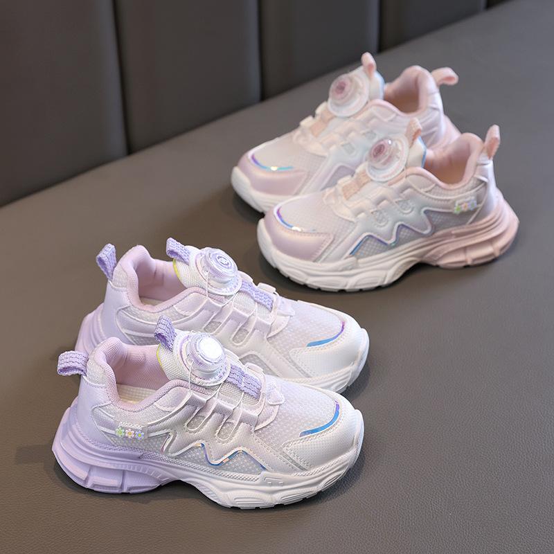 Girls' Fashion Sports Shoes Children's Mesh Shoes Girls Rotating Button Casual Shoes Breathable Daddy Shoes