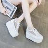 Mesh Muffin Shoes Women's Summer Versatile 2025 New Solid Color Casual Shoes Round Head Lace-up Thick Sole 12 Cm Trend