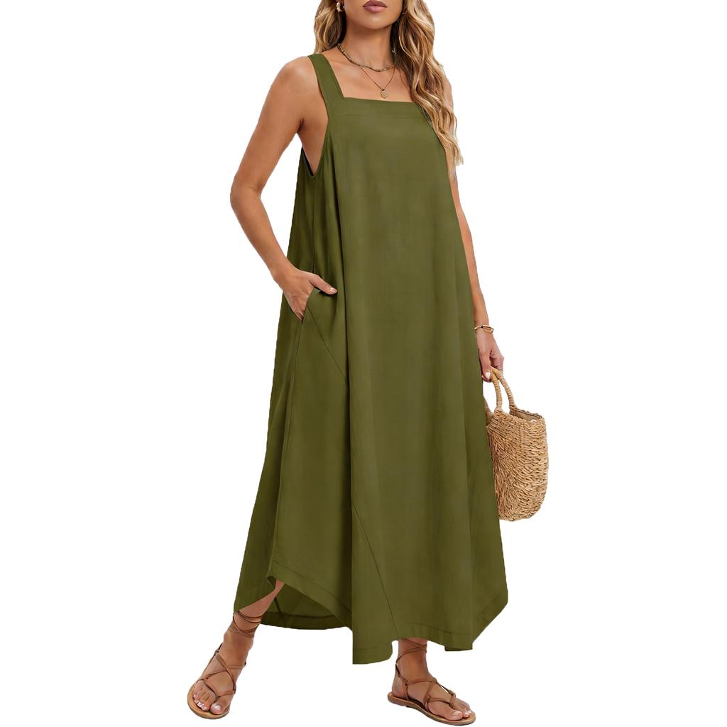 Women's Color Sleeveless Slim Fit Fashionable Long Dress