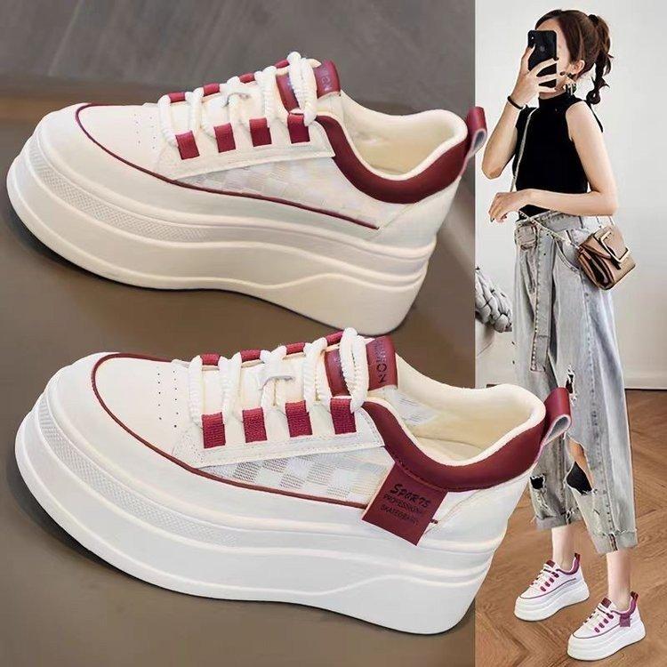 Little white shoes women's shoes 2025 spring new popular summer mesh versatile thick sole inner height increase casual breathable board shoes