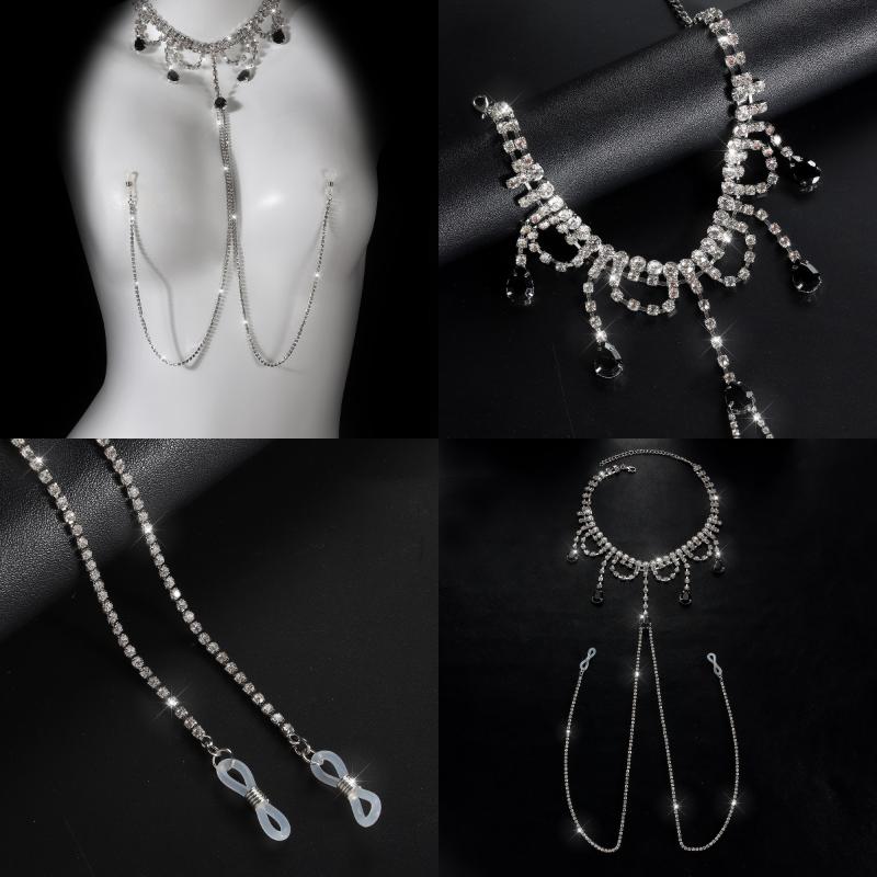 Luxury Rhinestone Milk Ring Breast Chain Women Sexy Spicy Metal Bead Chain Milk Clip Body Chain Adult Erotic Accessories