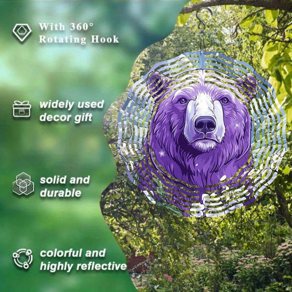 Classic Purple Polar Bear Wind Chime Outdoor Hanging Decor 2D Kinetic Ornament Christmas Thanksgiving Gift for Home Garden Patio