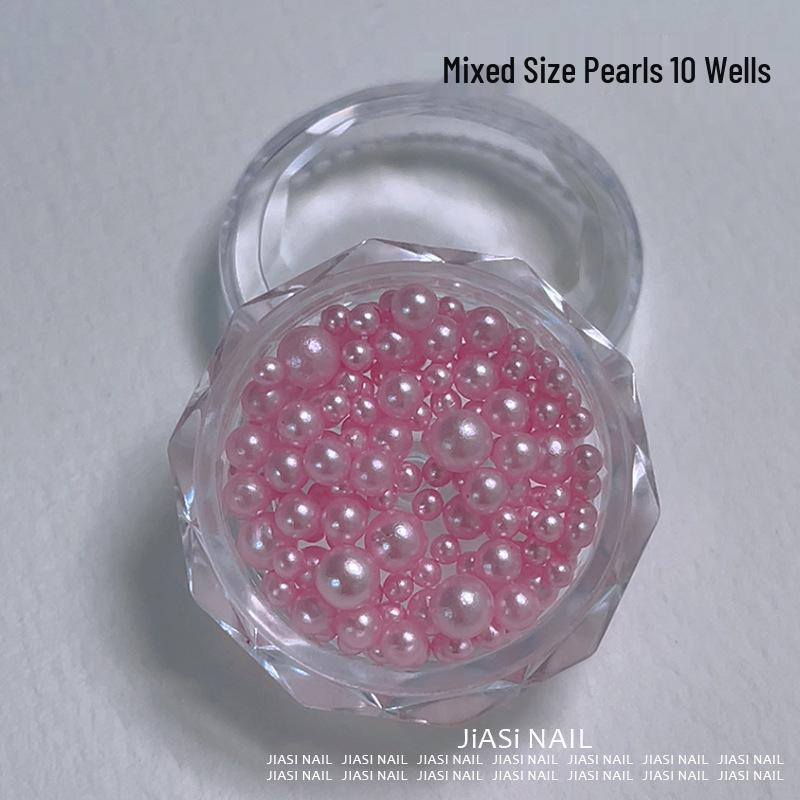 Christmas 12-Grid Mixed Color Pearl Nail Art High-Gloss 3D Beads Decorations