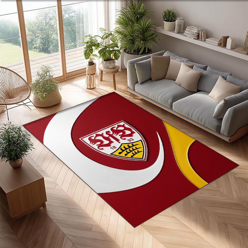 VfB Stuttgart Football Print Crystal Velvet Rug, Comfortable Water Absorbent Non Slip Indoor Floor Carpet