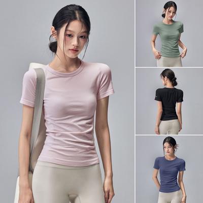 Summer Short Sleeved Fitness Clothes, Sports Tops, Pilates Training Clothes, Women's Quick Drying High Elasticity Running Breathable T-shirt, Women's
