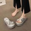 Fairy thick-soled heightening beach with skirt sandals 2025 new fashion rhinestone cover toe cool slippers woman