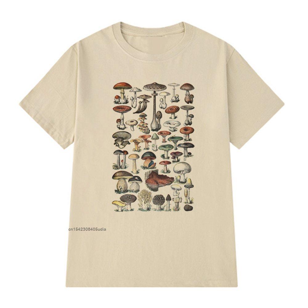 Vintage Fashion Mushroom Print Oversized T Shirt Egirl Grunge Aesthetic Streetwear Graphic Tees Women Tshirt Cute Tops