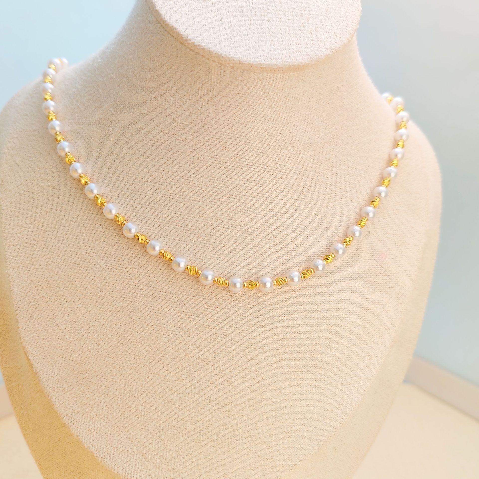 

Французское золотое сетчатое ожерелье с жемчугом, Женский универсальный темперамент, Подвеска с безопасной застежкой, Аксессуары-цепочки для ключиц