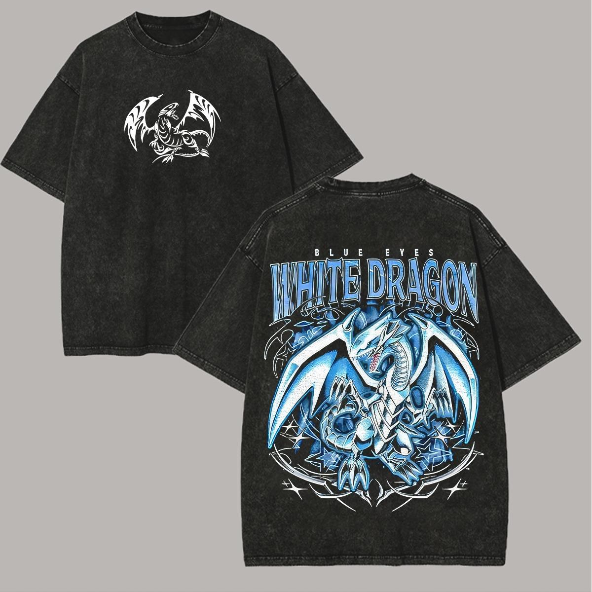 Anime Yu Gi Oh BlueEyes White Dragon Unisexga T Shirt WomenUnisex Clothing Vintage Washed Oversized Tshirt Casual Cotton Streetwear M