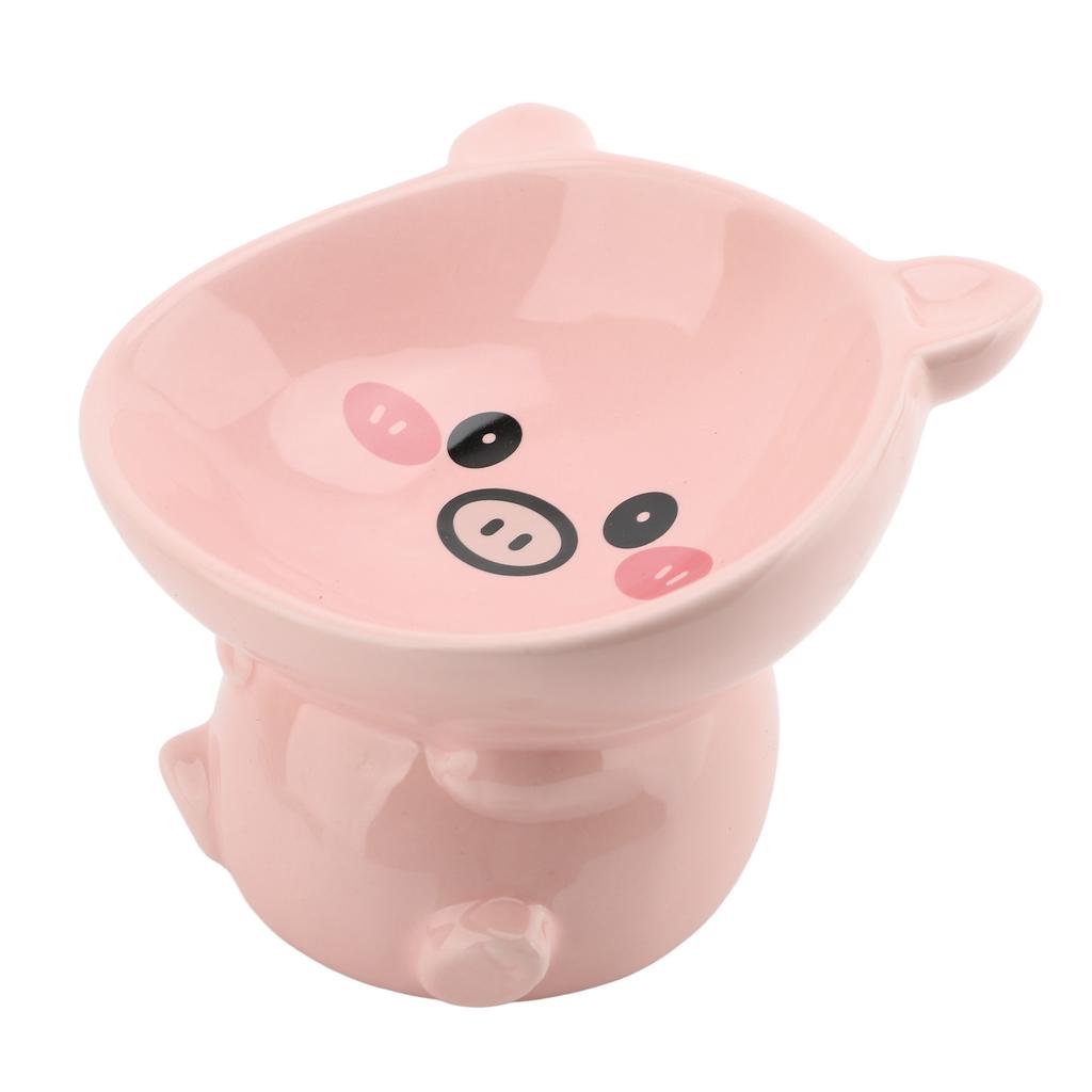 Cat Food Bowl Elevated for Dog Ceramic Cute Cartoon Animal Piggy Shape Tip Proof Home Multifunctiona