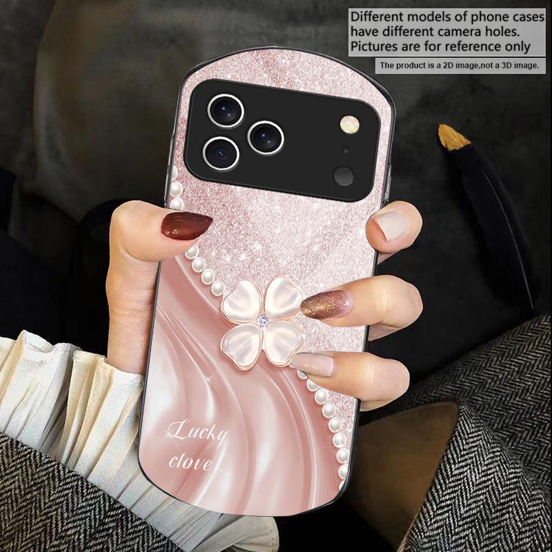 

Розовые четырехлистники Для iPhone 17 16 15 14 Pro 13 Plus 12 mini 11 Pro Max XR X S 7 8 6 Эллиптический чехол для телефона из закаленного стекла iPhone 13 mini