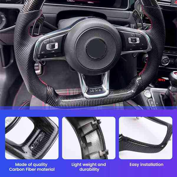 Wet Carbon Fiber Steering Wheel Trim for VW Golf 7 MK7, Passat B8, Tiguan MK2