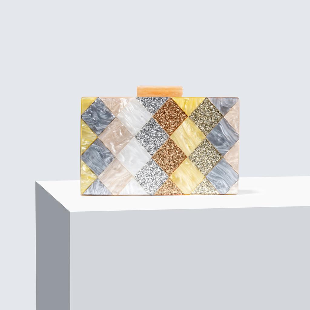 Women'S Contrasting Color Splicing Acrylic Dinner Bag Shoulder Diagonal Span Wedding Banquet Clutch Bag