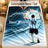 Flannel BlanketLionel Messi Custom Name Text Personalized Soft Warm Throw Blanket Home Decor Gift