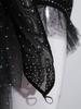 Ladies Ice Skating Dancewear Rhinestone Embellished Long Sleeve Backless Leotard with Tiered Tulle Ruffled Skirt Jumpsuit for Competition