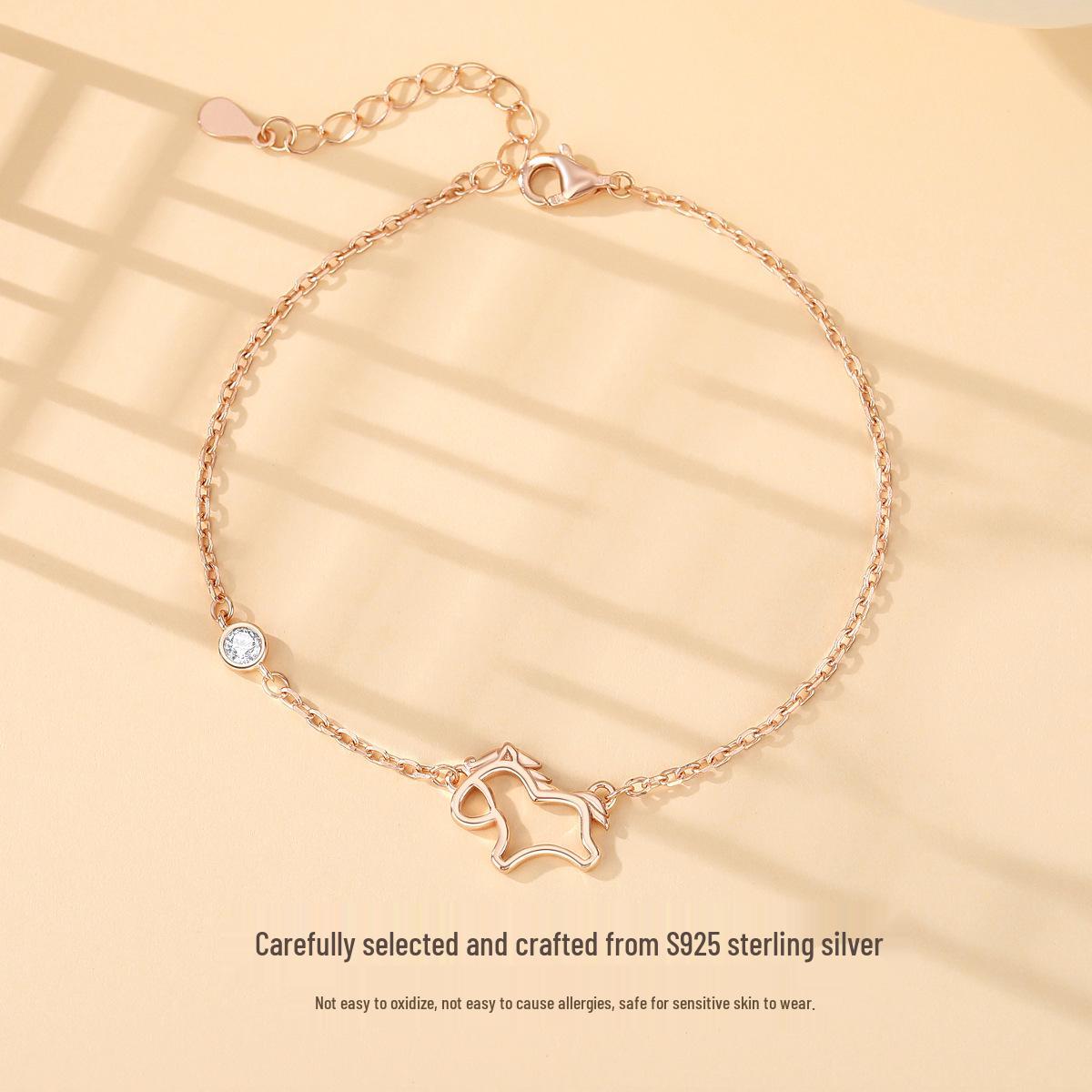 Tichia S925 Sterling Silver Hollow Horse Bracelet - Korean Style Fashion Zodiac Jewelry 925 Silver