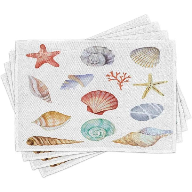 1PC Hot Summer Beach Placemats Starfish Beach Theme Ocean Shell Printing Dust-proof and Heat-insulating Summer Placemats