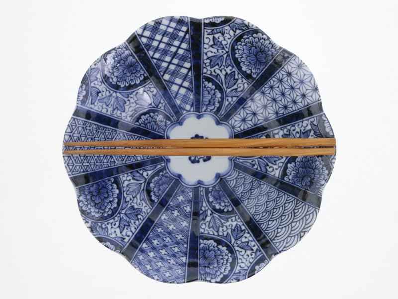 EAST Table Large Konseihana Blue Japanese Made In Microwave and Dishwasher Bowl, 23.5cm, (Dark Flower), Tableware, Japan, Safe, 23-051