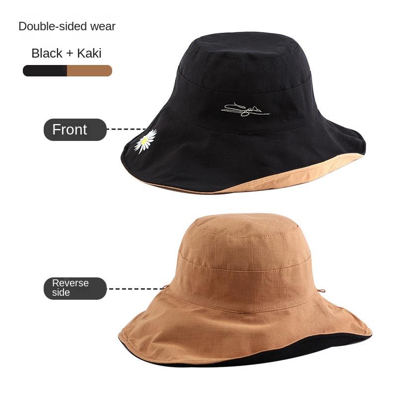 

Женская широкополая шляпа-ведро с маргаритками, летняя двухсторонняя уличная панама, пляжные солнцезащитные шляпы с защитой от ультрафиолета, двусторонняя хлопковая шляпа для рыбалки One Size чёрный/хаки