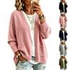 Women's Color Long Sleeve Loose Fit Cardigan Sweater with Pockets for Casual Daily Wear