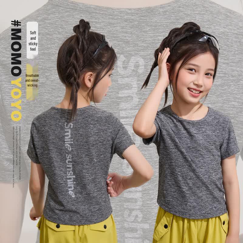 Girl's Breathable Letter Print Short Sleeve T-Shirt