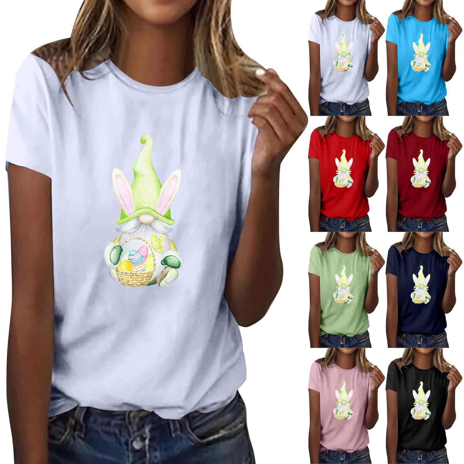 

Женская мода, повседневные пасхальные топы, рубашки с короткими рукавами и принтом, пуловер с круглым вырезом, футболки