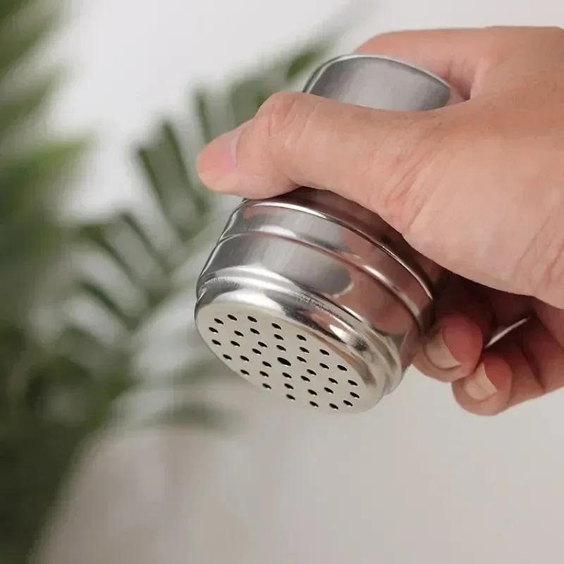 Stainless Steel Seasoning Jar Salt Sugar Shaker with Rotating Cover Condiment Spice Pepper Powder Bottle Container Kitchen Tool