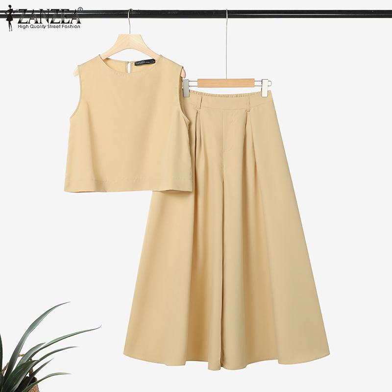 ZANZEA Women Sleeveless Tank Tops and Wide Leg Pants Summer Two Piece Suit Sets