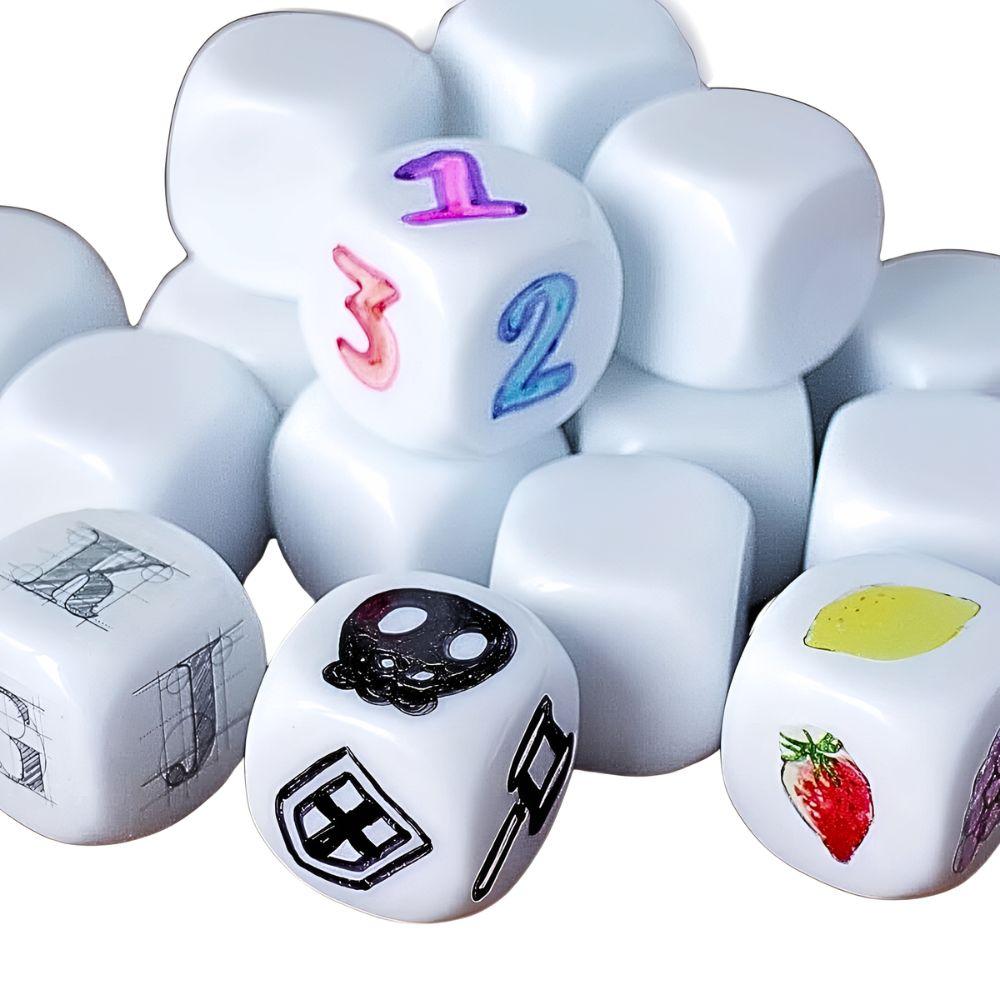 6pcs 0.63inch Plastic Blank Six-sided Dice Glossy Surface Writable Doodle DIY Sticker Team Party Board Game Accessories YMY