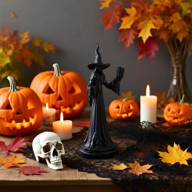 Halloween Witch Sculpture Candle Stand With Base Durable Resin For Party