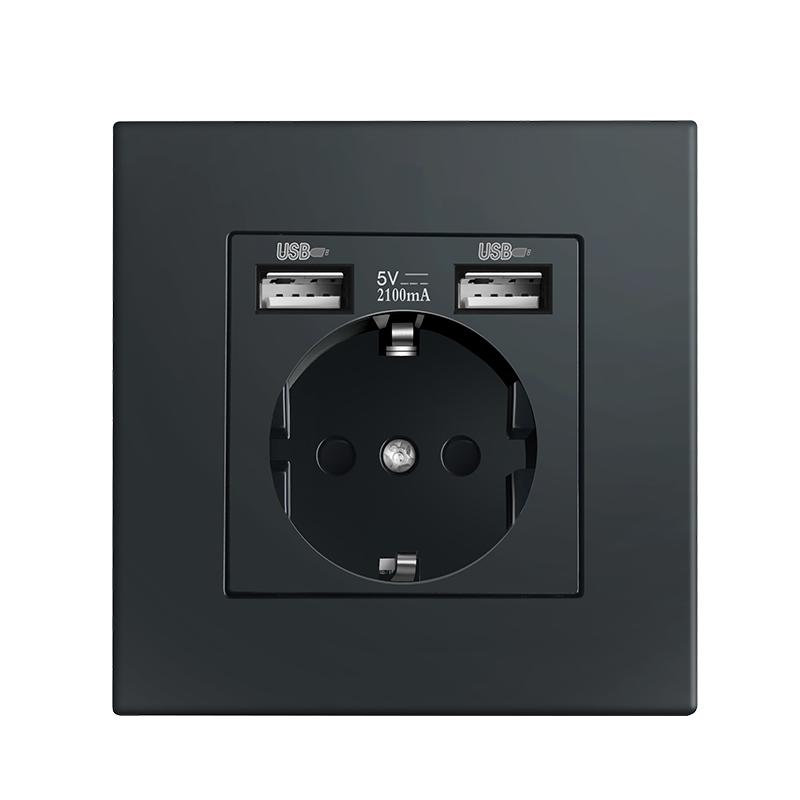 EU Standard Double USB Wall Power Socket,Electrical Socket Wall Plug with Type-c Usb Fast Charing Port 16A PC Panel Outlet 220V