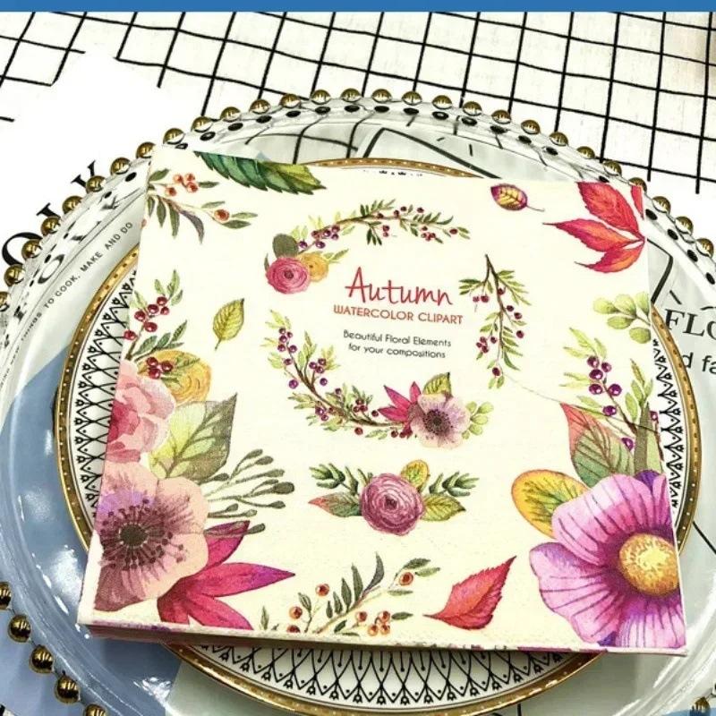 20pcs/pac Floral Printed Paper Napkins for Wedding Colorful Facial Tissues for Party Table Setting Disposable Dinner Napkins