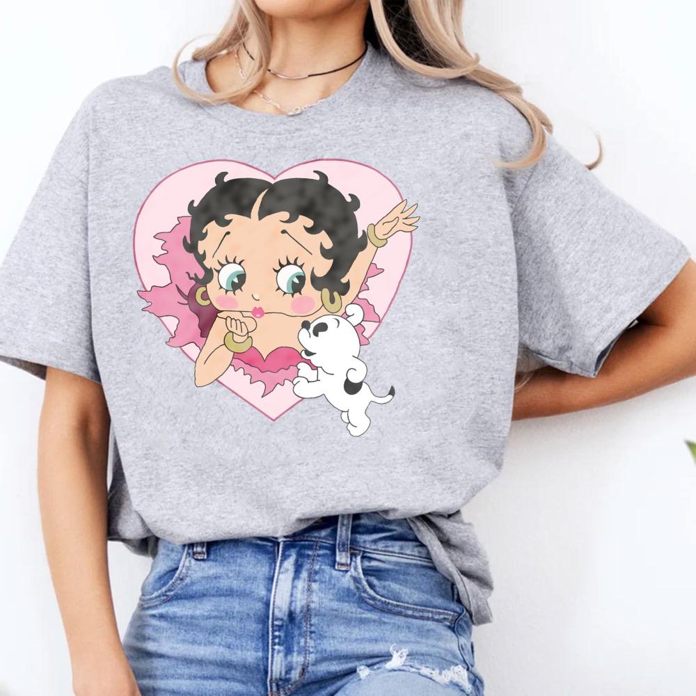 Retro Retro Süße Betty Boop Cartoon Stil Grafik T-Shirt Damen Kurzarm Betty Boop Lässig Tägliche Kleidung