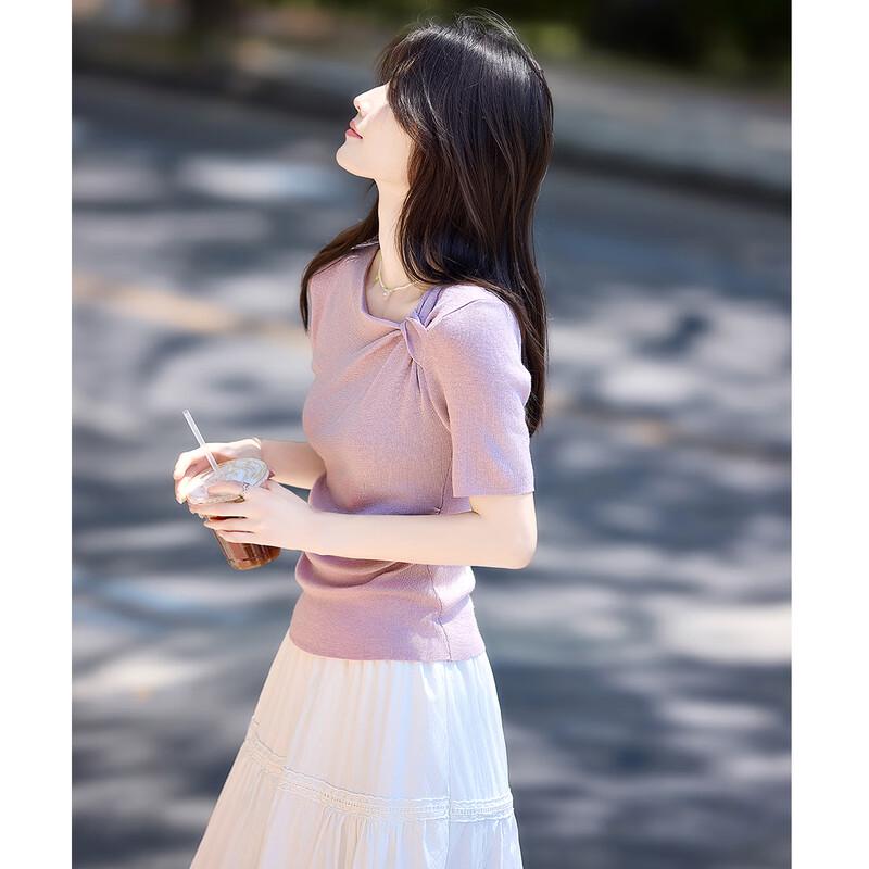 Women's Elegant Pleated Short-Sleeve Knit Top