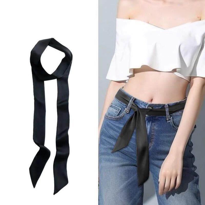 Women Long Narrow Scarf 190x4.5cm Polka Dot Satin Ribbon Headband Choker Multi Functional Accessory for Bags