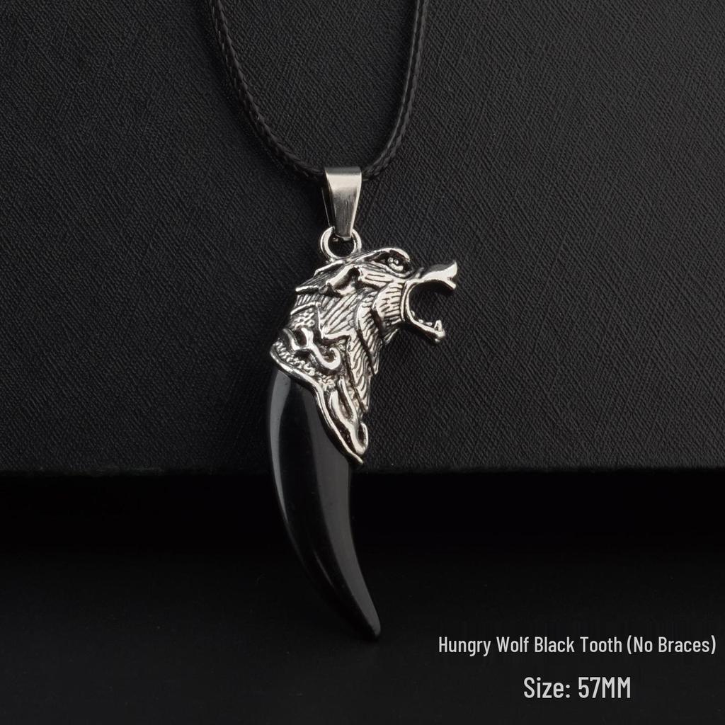 Men's Tibetan Faux Wolf Tooth Pendant Necklace, Titanium Steel Chain, Nepalese Style