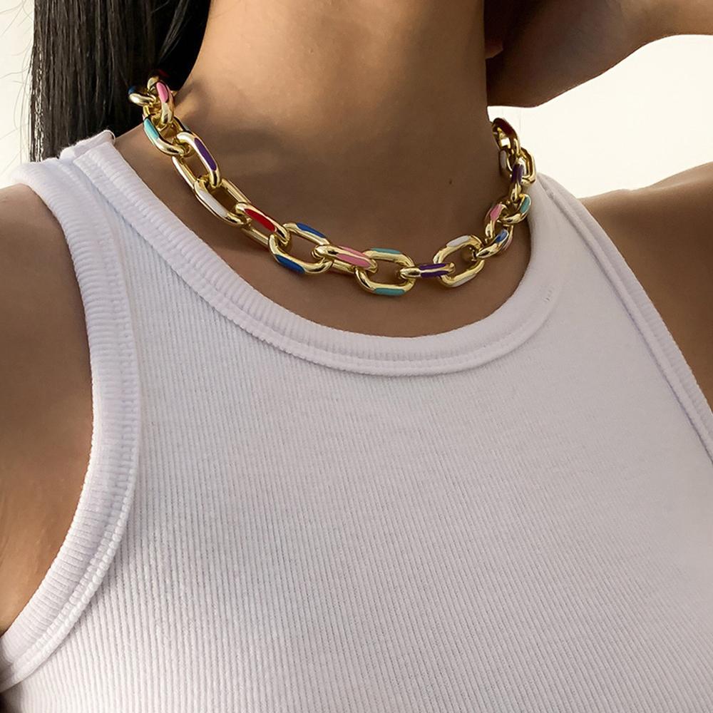 Drip Oil Hip-Hop Colorful Necklace Fashionable Punk Style Metal Colorful Luxury Simple Temperament Jewelry Women's Necklace Gift