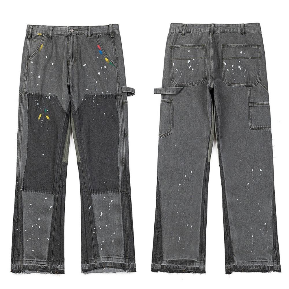 New Style Splatter Patchwork Cargo Pants American Style High Street Micro Flare Casual Trousers