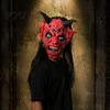 Realistic Latex Horror Headgear Halloween Satan Devil Mask, Full Head Costume with Long Escape Room Decorations Horns And Fangs, Scary Cosplay
