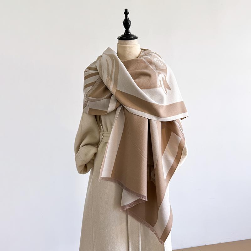 Elegant Geometric Design Scarf Imitation Cashmere Soft Warm Versatile Shawl Coldproof Windproof Blanket Scarf For Autumn Winter