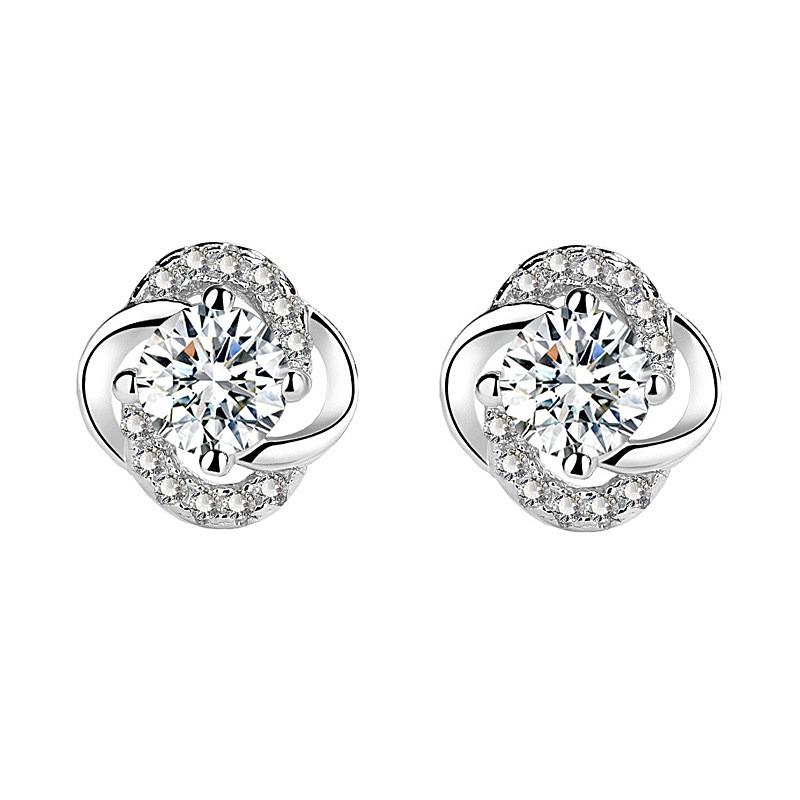 Sterling Moissanite Clover Stud Earrings Women Minimalist Floral Geometric Jewelry Gift