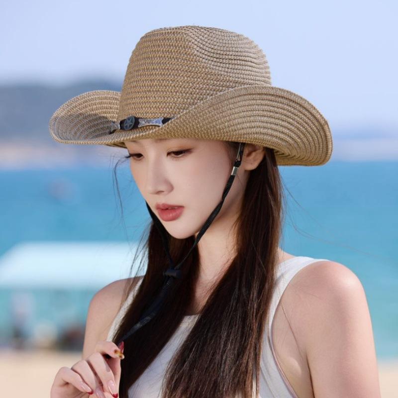 Summer straw hat men's and women's foldable cowboy hat outdoor sun protection visor hat beach hat big brim sun hat