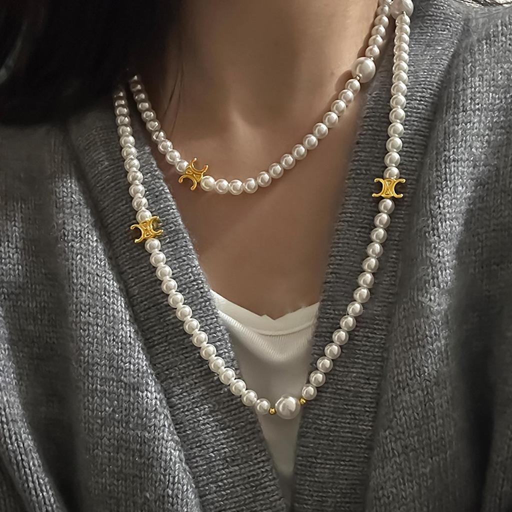 French Retro Pearl Beaded Adjustable Pendant Necklace