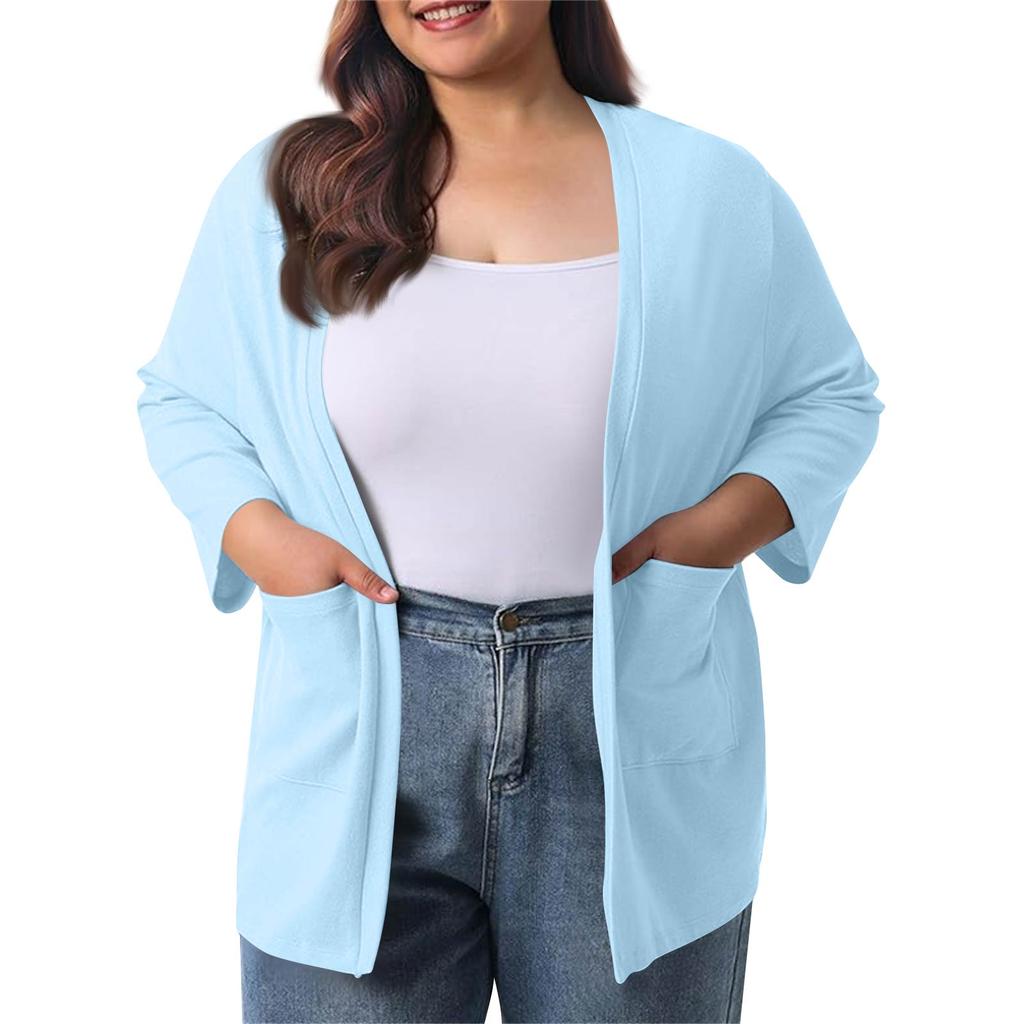 Women's Fall And Winter Fashion Casual Soild 3/4 Sleeve Mid-Length Cardigan Jacket