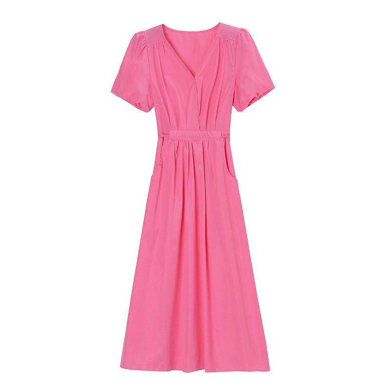 2025 Sommer Rosa Französisches Langes Kleid für Kinder - High-End, Kalter Stil mit Gemäßigter Taille und Puffärmeln